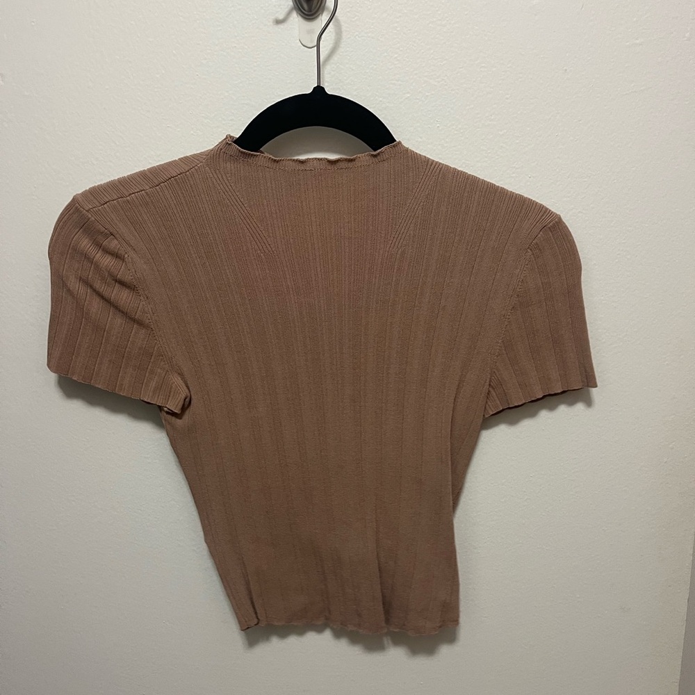 Free People Ribbed Tan Short Sleeve Top
